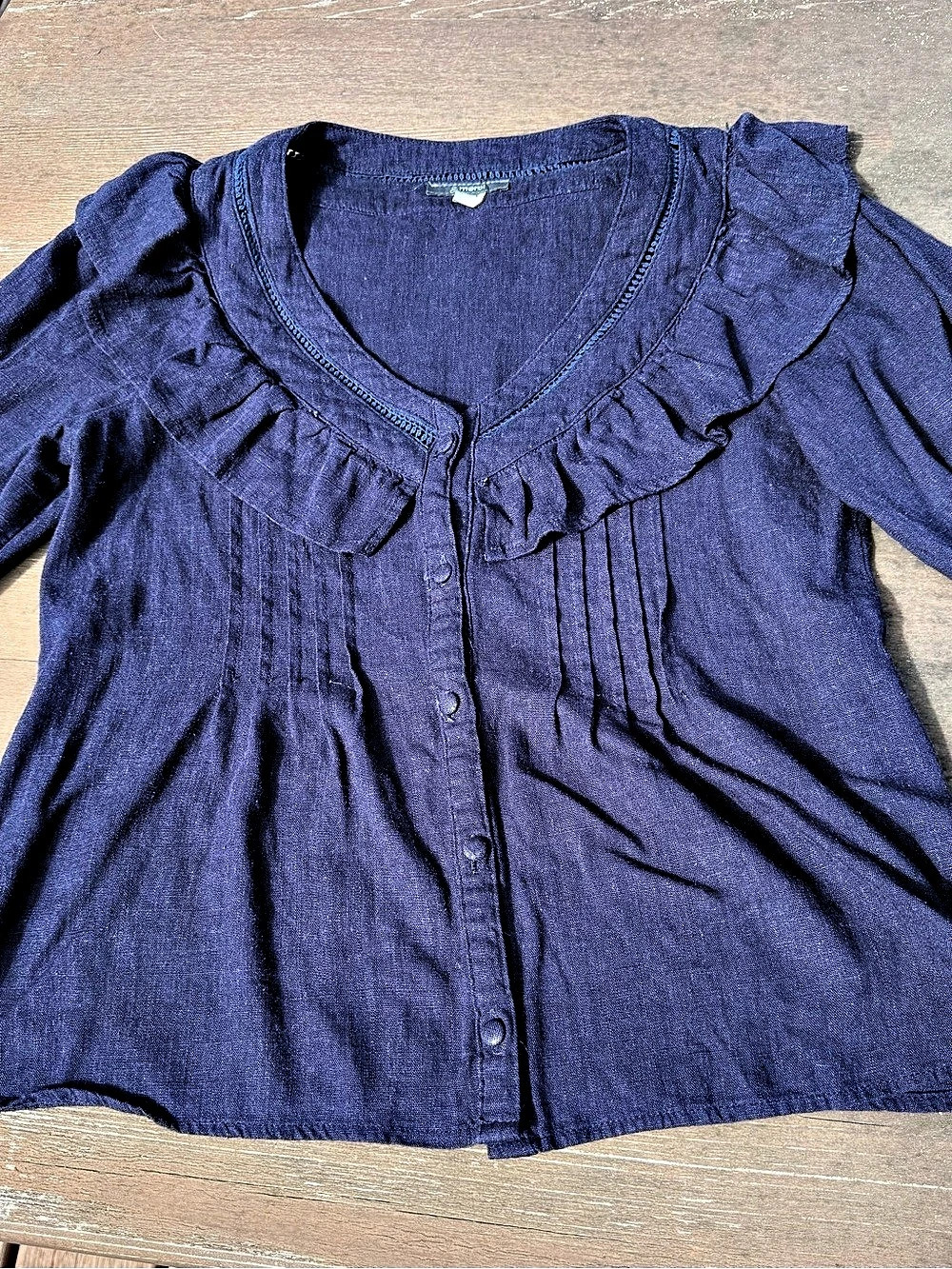 & merci 100% Cotron Ruffle Front Blouse in Purple Size Small